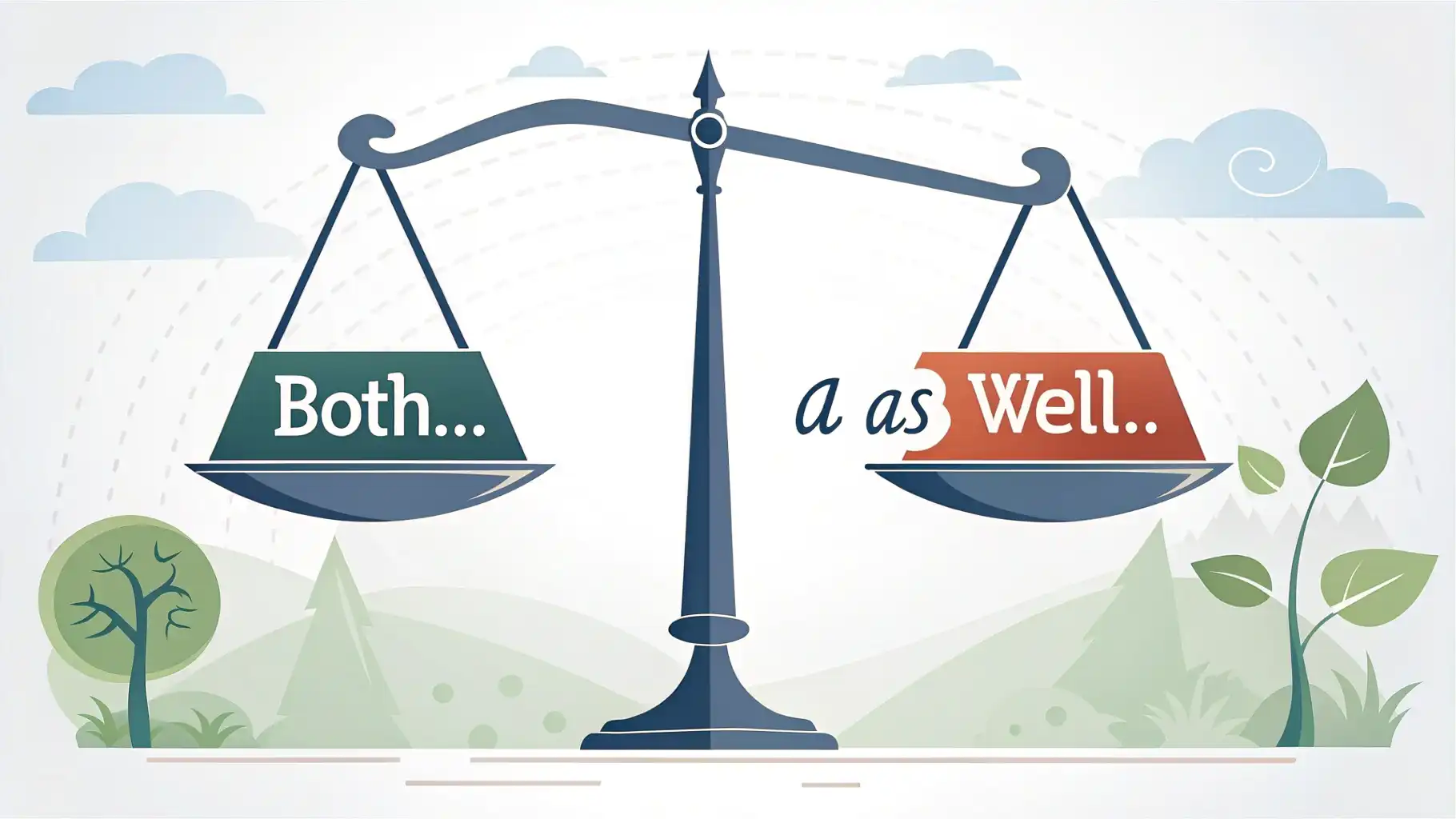Both…and와 As well as: 정확하게 사용하는 방법 "Both and"와 "As well as" 영어 표현의 차이점과 연결 방식을 보여주는 개념 이미지