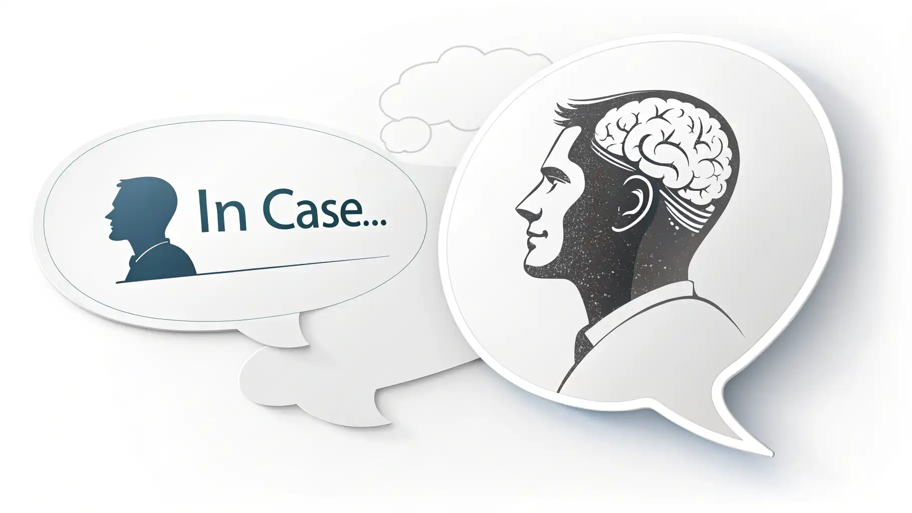In case와 In case of, 확실하게 구분하고 사용하기 'In case'와 'In case of' 영어 표현의 차이점을 시각적으로 보여주는 이미지, 학습 콘셉트 강조.