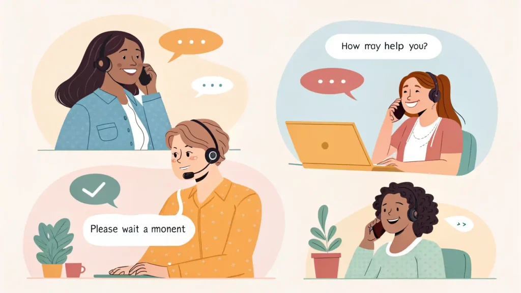콜센터 상담원이 사용하는 영어 고객 문의 응대 표현 1 montage of diverse call center agents assisting cu