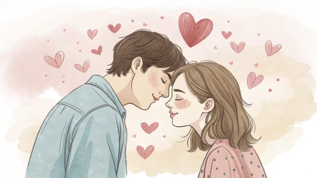 사랑 영어로: 영어 표현으로 사랑을 고백하는 방법 1 로맨틱한 속삭임 일러스트. 귓속말하는 커플, 하트, 파스텔 색감, 수채화 스타일.