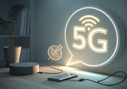 5G 관련 필수 영어 표현: 이것만 알면 끝! 5G 기술 관련 영어 표현 학습을 상징하는 5G 로고와 말풍선 아이콘 이미지