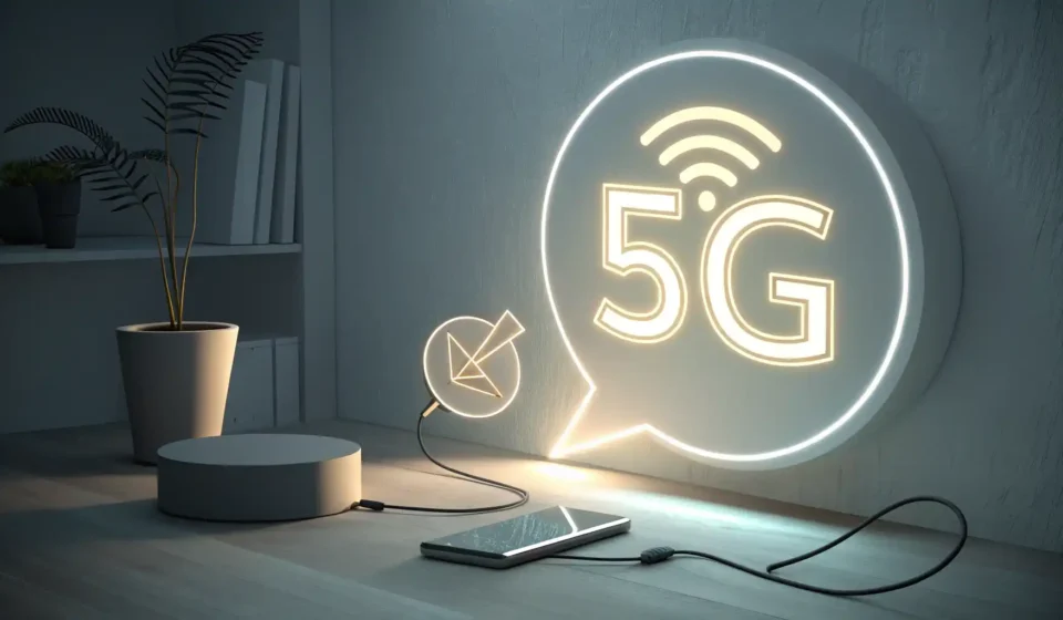 5G 관련 필수 영어 표현: 이것만 알면 끝! 5G 기술 관련 영어 표현 학습을 상징하는 5G 로고와 말풍선 아이콘 이미지