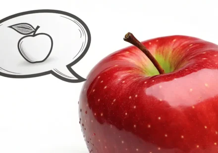 사과 영어로? ‘Apple’ 제대로 발음하고 활용하는 법 완벽 정리 영어 단어 'apple' 학습을 나타내는 빨간 사과와 말풍선 아이콘.