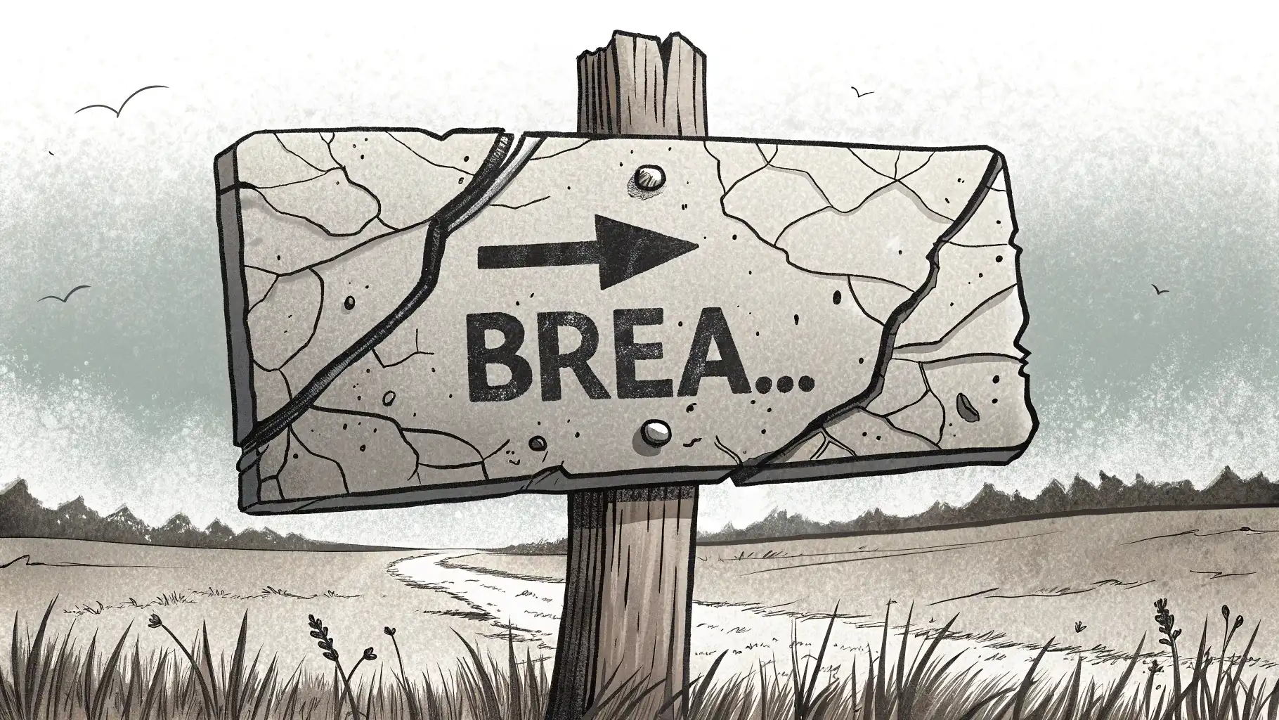 Break off vs. Break away: 중단과 벗어남의 미묘한 차이 마스터하기 갈라진 표지판 이미지: 'Break off' 화살표는 중단을, 'Break away' 화살표는 벗어남을 상징하며 두 영어 표현의 차이를 시각적으로 보여줌.