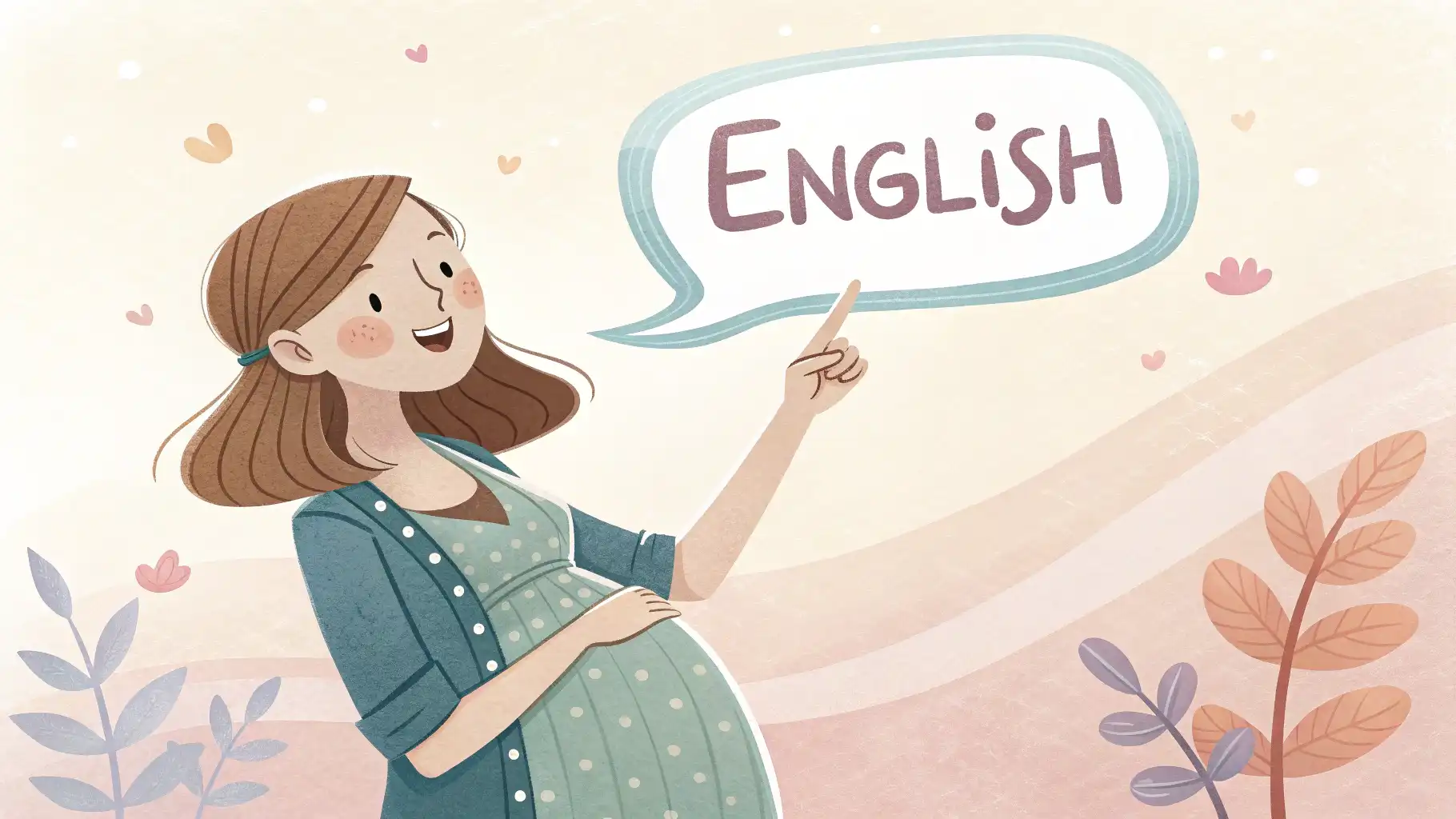 출산 영어로: 새 생명의 탄생을 이야기하는 필수 표현 임신한 여성이 'childbirth', 'delivery' 등 출산 관련 영어 표현이 담긴 말풍선을 가리키고 아기 아이콘이 있는, 영어 학습을 위한 따뜻한 느낌의 일러스트 썸네일...