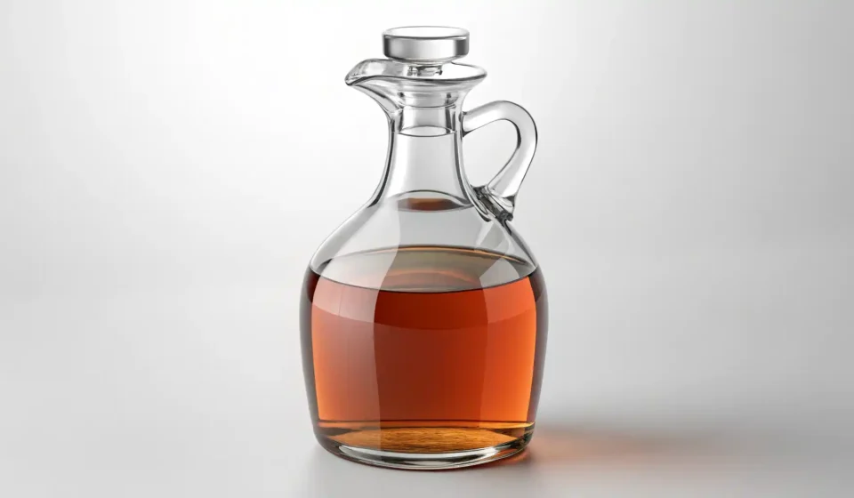 식초 영어로? ‘Vinegar’ 완벽 정복 가이드 식초 병 옆에 영어 학습을 상징하는 말풍선 아이콘이 있는 이미지