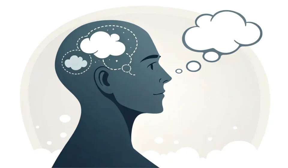 “On second thought” vs “After reconsideration”: 재고 표현의 미묘한 차이 완벽 정복 영어로 재고 표현 배우기: 생각을 바꾸거나 재고하는 것을 상징하는 두 개의 겹쳐진 생각 풍선 이미지.
