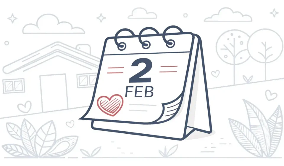 2월 영어로 자신 있게 말해보세요: February 발음부터 활용까지! 2월 달력 아이콘과 영어 말하기 학습을 상징하는 디자인 요소가 있는 썸네일 이미지