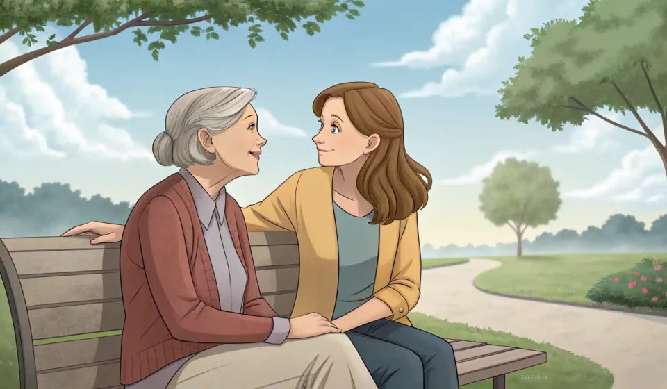 언니를 영어로? 상황별 완벽 가이드: Older Sister부터 친근한 호칭까지 두 여성이 '언니'를 영어로 어떻게 표현하는지 배우고 소통하는 모습을 나타내는 일러스트