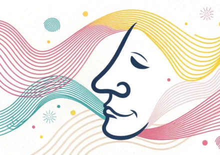 냄새 영어로? 상황별 완벽 표현 가이드 코 아이콘 주변에 좋은 냄새와 나쁜 냄새를 상징하는 다채로운 선들이 있고, 영어 표현 학습을 나타내는 이미지