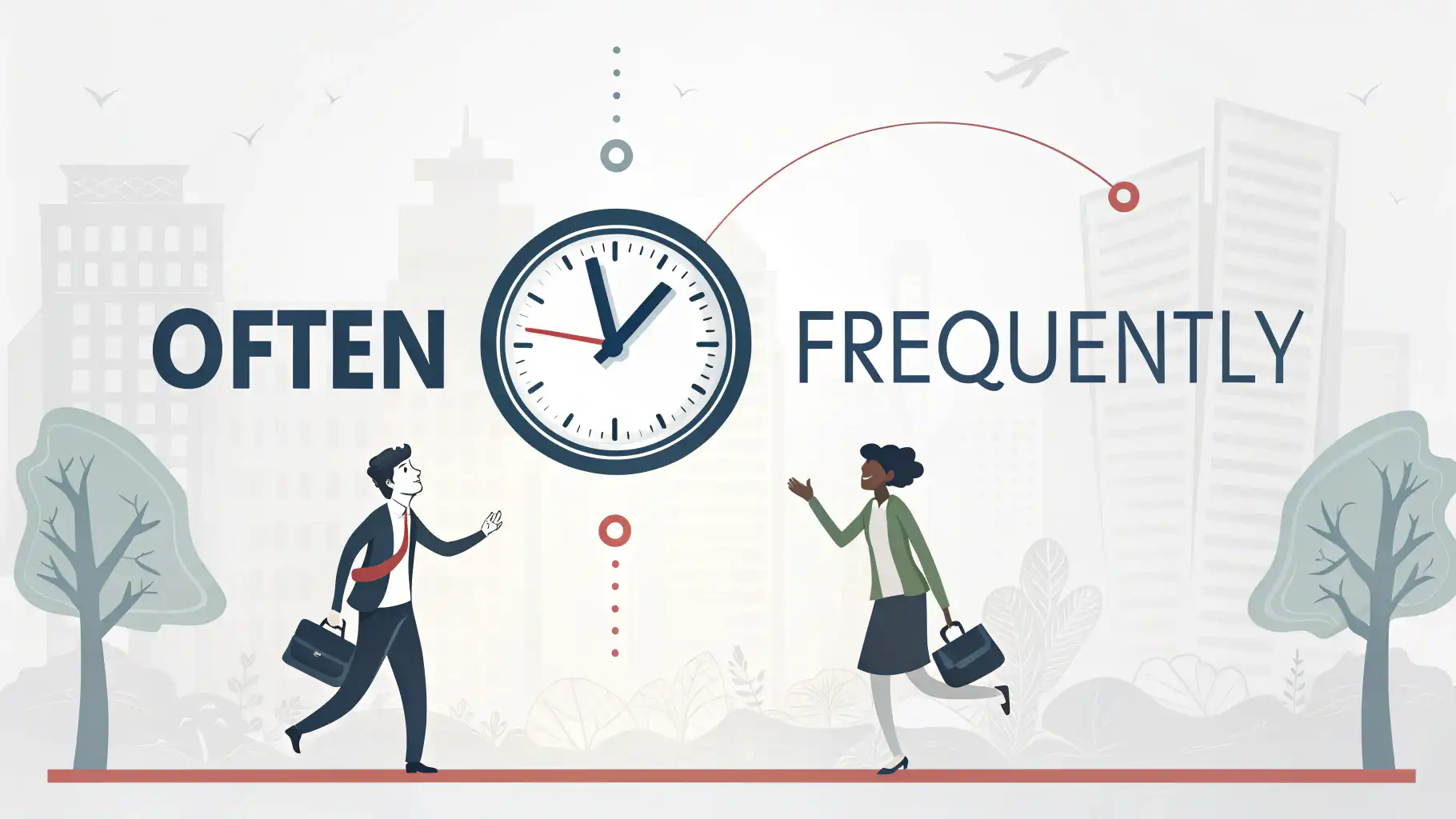 Often과 Frequently, 뭐가 다를까? 빈도 부사 완벽 정리! Often과 Frequently의 차이점과 always, sometimes, never 등 영어 빈도 부사 표현을 시각적으로 설명하는 썸네일 이미지.