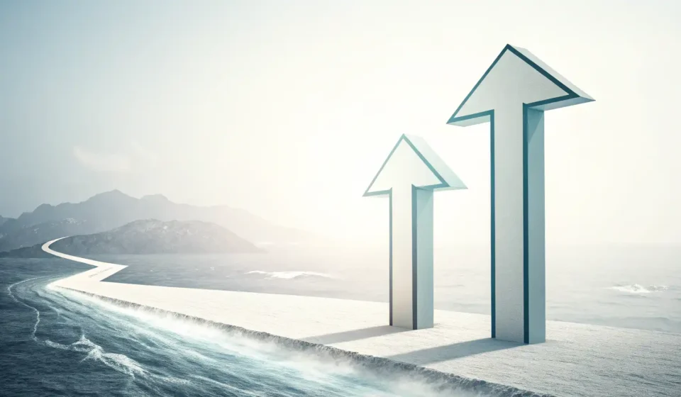 “Up” vs. “Upwards”: 정확한 상향 방향 표현 마스터하기 'Up'과 'Upwards'의 차이를 상징하는 위쪽 방향의 두 가지 스타일 화살표 그래픽