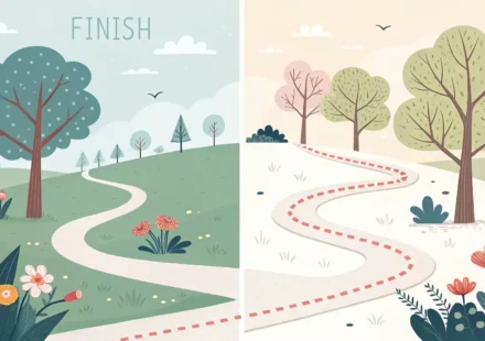 “Once and for all”과 “Finally” 완벽 구분! 최종 결론 영어 표현 마스터하기 결승선 깃발 아이콘과 굳게 닫힌 문 아이콘이 나란히 표시되어, 영어 표현 'Finally'와 'Once and for all'의 의미 차이를 시각적으로 나타내는 이미지.