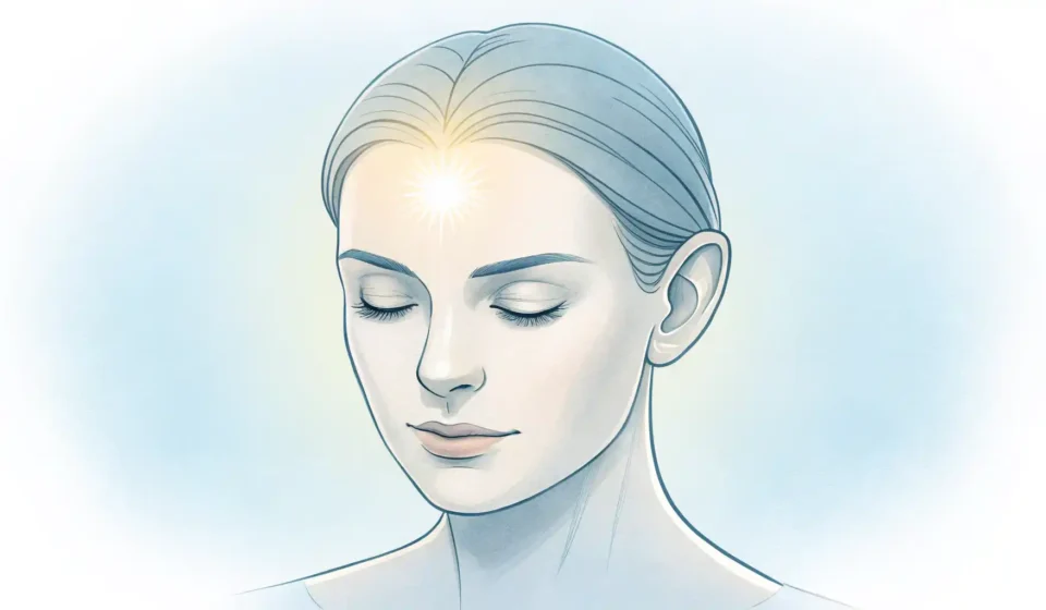 이마 영어로? 정확하고 자연스럽게 표현하는 방법 얼굴의 이마 부분을 강조하며 영어 단어 학습을 상징하는 깔끔한 일러스트레이션