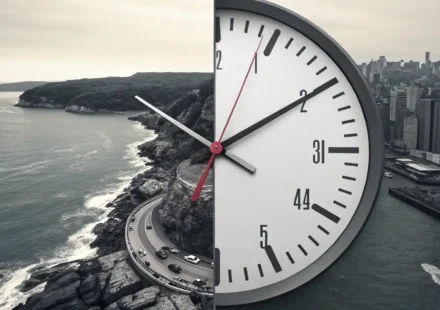 In time vs On time: 시간 약속, 영어로 정확하게 말하는 법 정각을 가리키는 시계와 정각 직전을 가리키는 시계를 비교하여 'on time'과 'in time'의 시간 표현 차이를 시각적으로 보여주는 이미지.