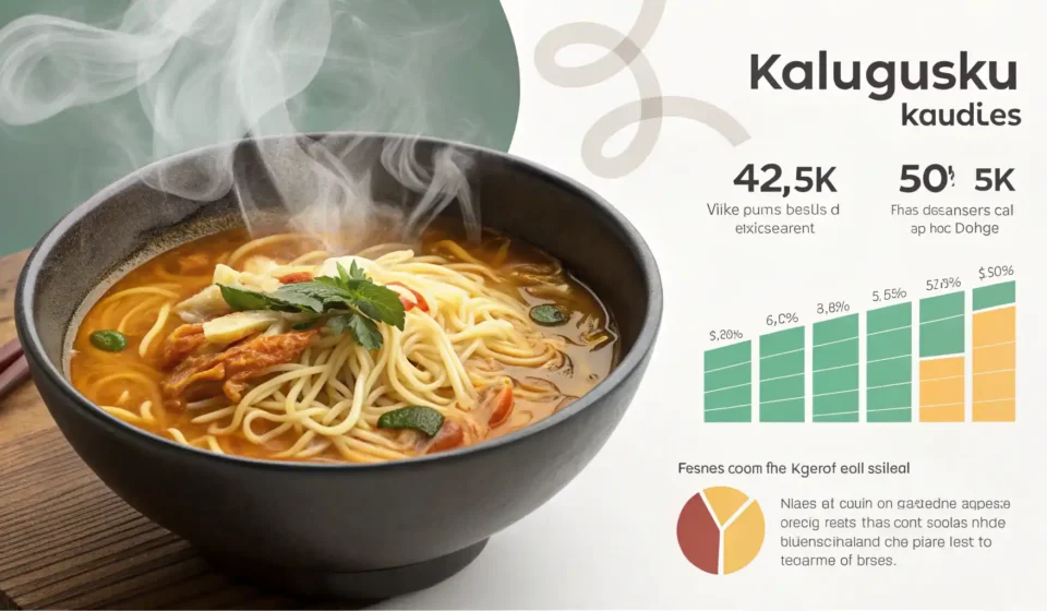 칼국수 영어로? Kalguksu부터 다양한 표현까지 완벽 정리 맛있는 칼국수 요리와 영어 학습을 상징하는 아이콘이 함께 있는 이미지