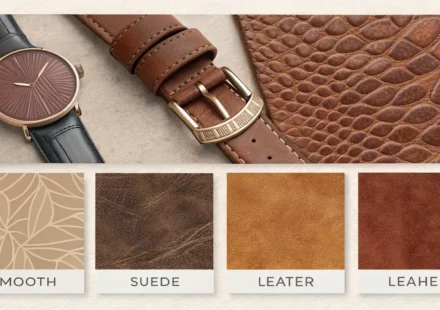 가죽 영어로? Leather! 완벽 정리 다양한 가죽 질감 샘플과 영어 학습을 상징하는 말풍선 아이콘