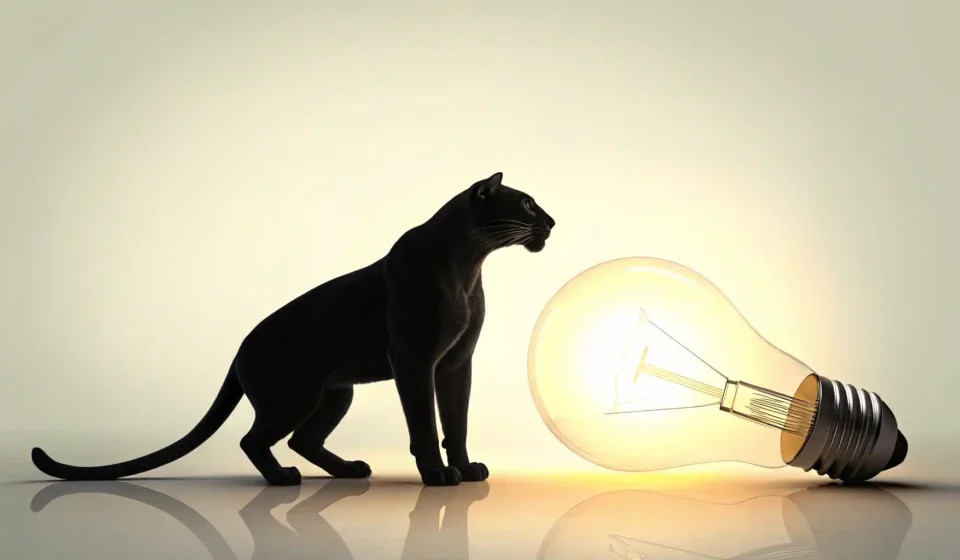 표범 영어로? Leopard 완벽 정복 가이드 표범 영어 단어 학습을 상징하는 표범 실루엣과 전구 아이콘