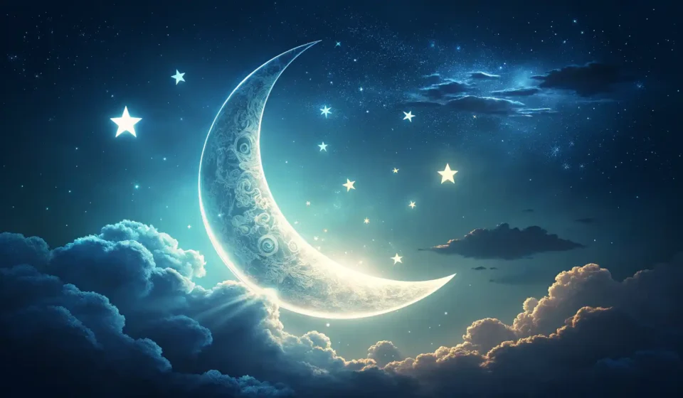 달 영어로: 밤하늘의 보석, 달을 영어로 표현하는 완벽 가이드 밤하늘의 달과 영어 학습을 상징하는 아이콘 일러스트