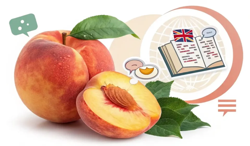 복숭아 영어로 완벽하게 말하는 법: Peach 발음부터 활용까지 복숭아 영어 표현 배우기: 신선한 복숭아와 영어 학습 아이콘 이미지