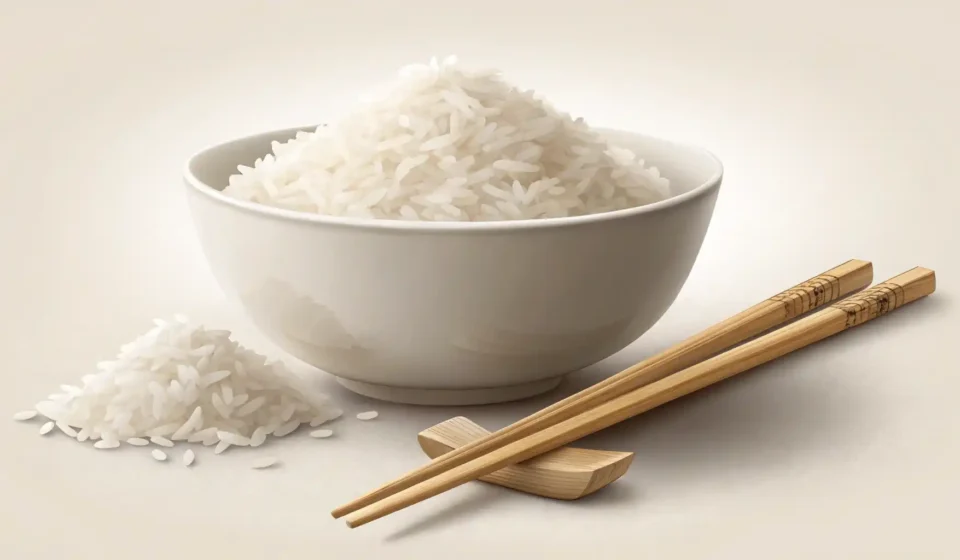 쌀 영어로? ‘Rice’ 완벽 정복 가이드: 기본부터 심화 표현까지 흰 쌀밥 그릇 옆에 놓인 영어 단어 카드 묶음 이미지