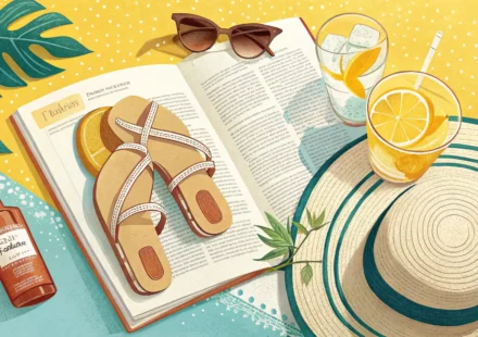 샌들 영어로 완벽 정복: 상황별 표현부터 쇼핑 팁까지 여름 샌들과 펼쳐진 영어 사전이 함께 놓여 영어 학습을 상징하는 이미지