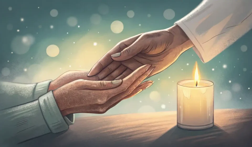 단기보호 영어로? Short-Term Care 완벽 정리! 단기보호 관련 영어 표현 학습: 도움의 손길과 짧은 기간을 나타내는 달력, 영어 소통을 상징하는 말풍선 아이콘.