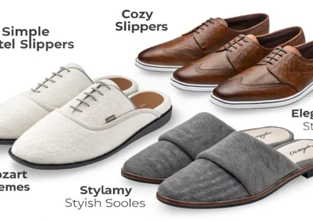 슬리퍼 영어로? 집 안팎에서 신는 편안한 신발, 영어로 완벽 정복하기 다양한 종류의 슬리퍼와 영어 단어 학습을 나타내는 물음표 아이콘 이미지