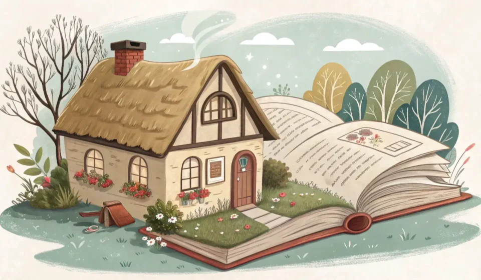 작은집 영어로? Small House 말고 다른 표현은 없을까? 작은 집과 영어 사전 아이콘이 나란히 놓여 작은 집 관련 영어 표현 학습을 나타내는 이미지