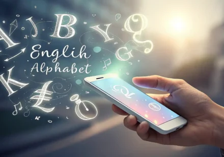 스마트폰 관련 필수 영어 표현, 이것만 알면 문제 없어요! 스마트폰 화면에서 영어 알파벳 아이콘이 나오는 것을 보여주는 이미지, 스마트폰 관련 영어 표현 학습 상징.