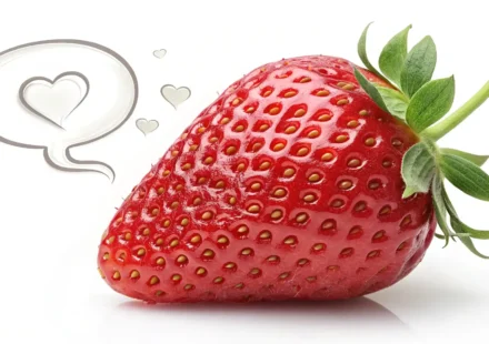 딸기, 영어로 어떻게 말할까요? Strawberry 완벽 정복 가이드 선명한 빨간 딸기 옆에 영어 학습 또는 대화를 상징하는 말풍선 아이콘이 있는 이미지