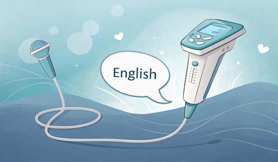 초음파 검사 영어로? 병원에서 당황하지 않는 필수 표현 총정리 초음파 검사 관련 영어 표현 학습을 시각적으로 나타내는 이미지: 초음파 기기와 영어 학습 아이콘.