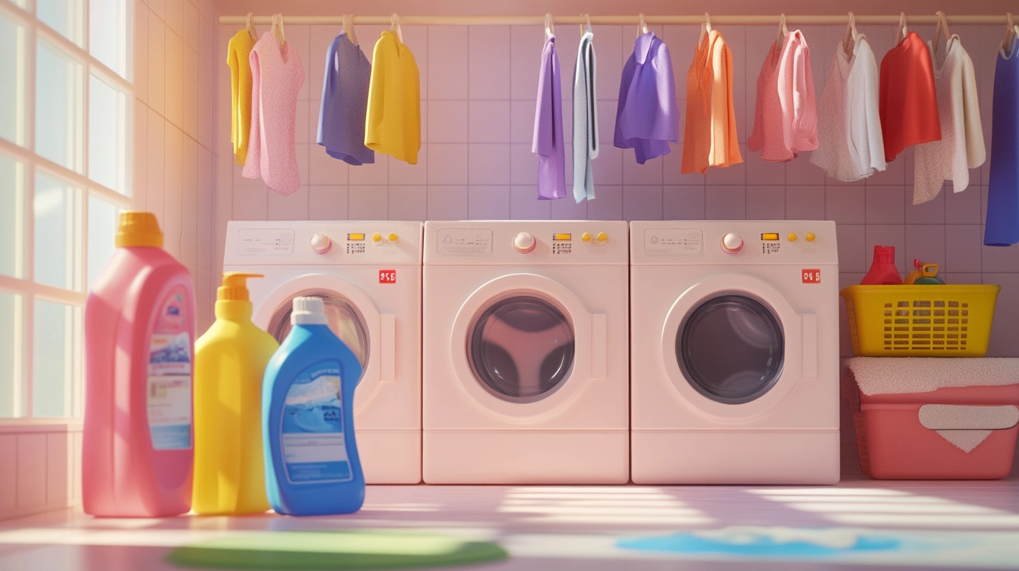 Animated image of laundry items with English labels