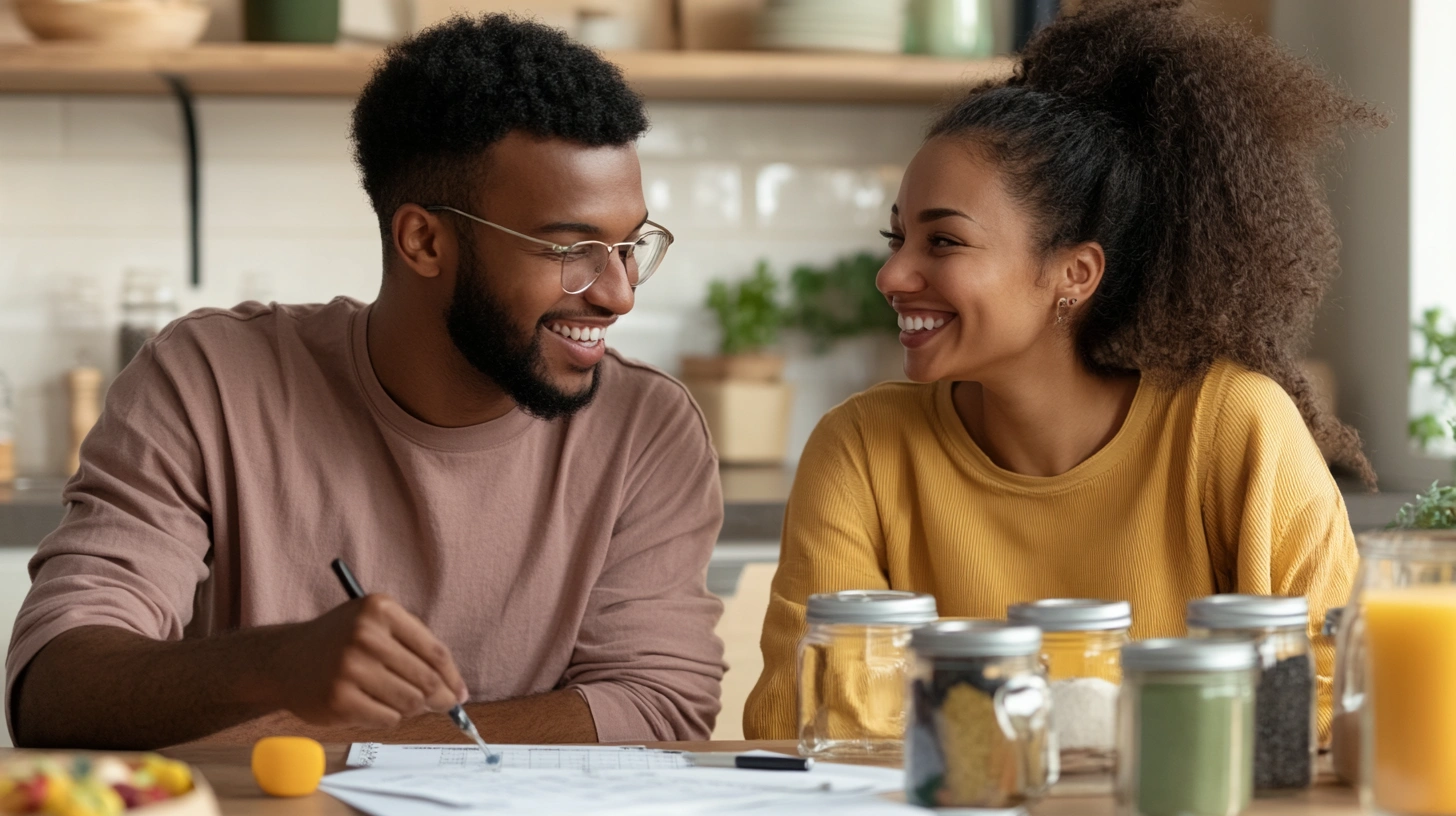 Couple planning their move with packing materials