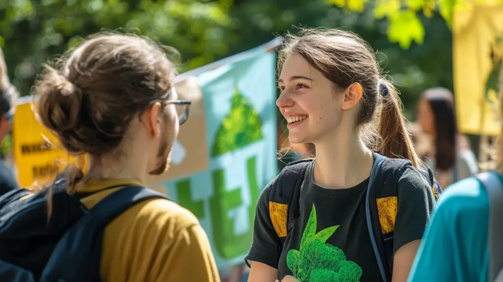 Friends talking at environmental rally