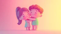 슬픔에 잠긴 캐릭터를 위로하는 두 캐릭터