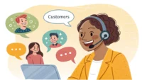 cheerful and professional call center agent wearin