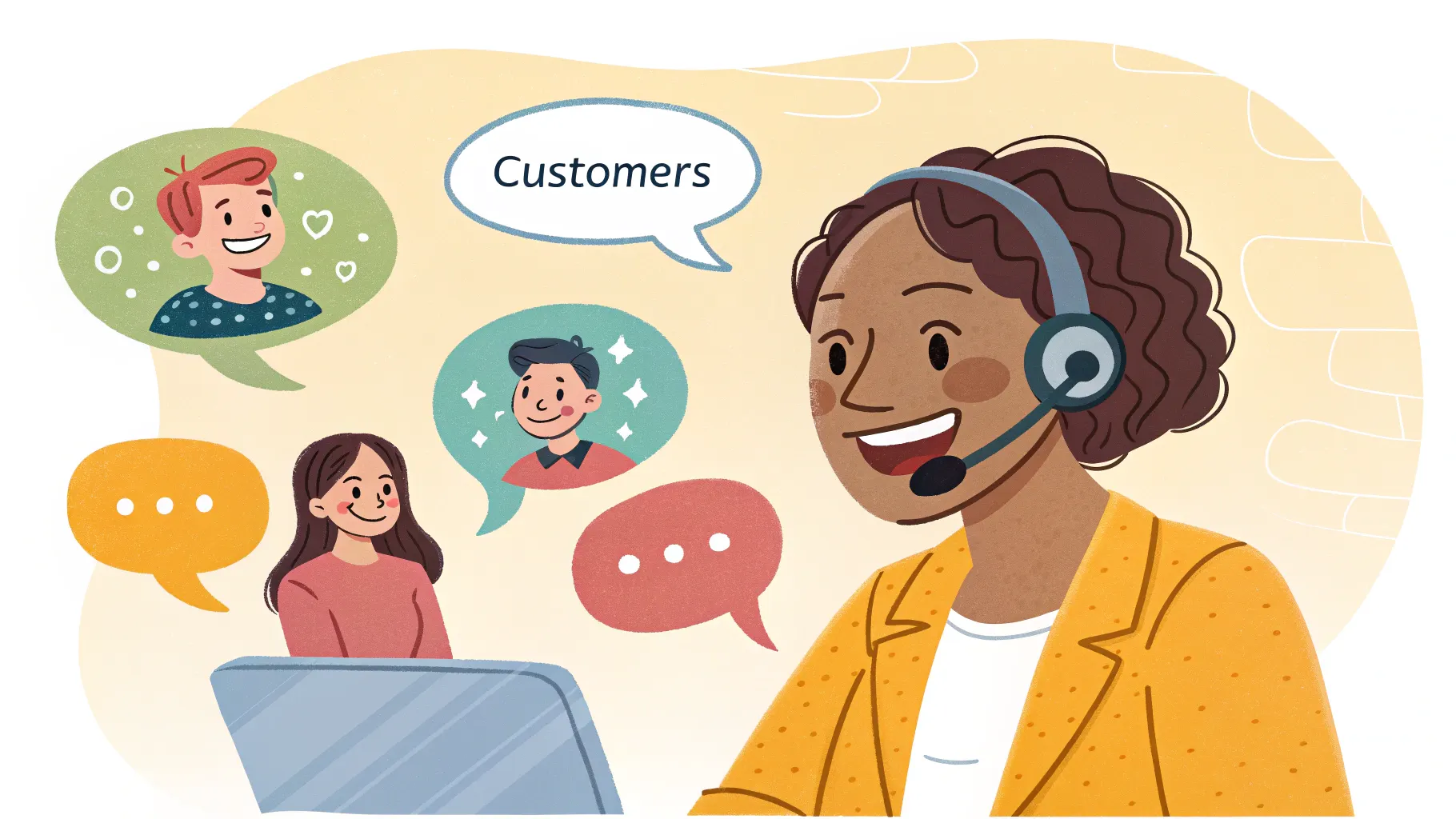 cheerful and professional call center agent wearin