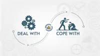 딜 위드(Deal with)와 코프 위드(Cope with)의 의미 차이를 시각적으로 보여주는 영어 학습 비교 이미지