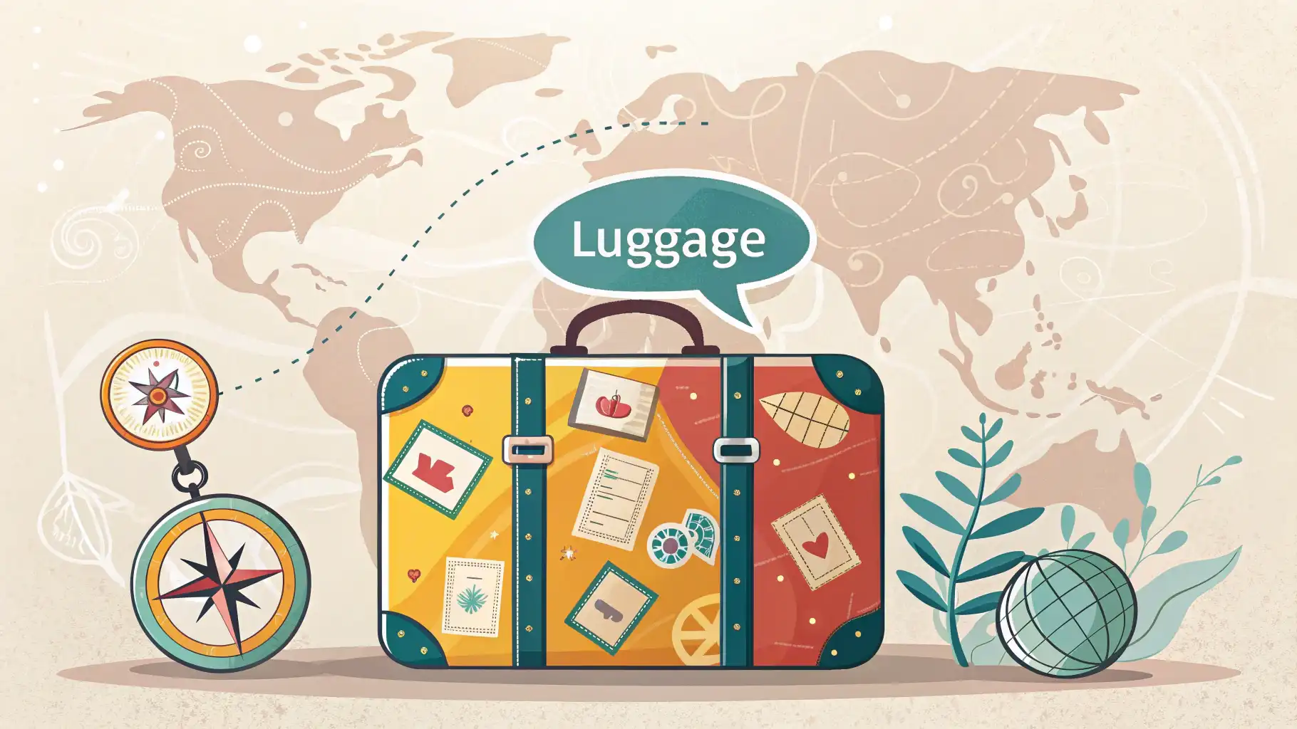 여행 가방 아이콘과 'Luggage Storage?' 영어 표현이 담긴 말풍선이 있는, 짐 보관 영어 학습 관련 그래픽 이미지.