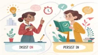 Insist on와 "Persist in"의 차이와 고집 및 지속 표현 영어 학습 이미지