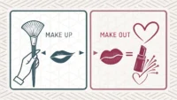 헷갈리는 영어 표현 Make up과 Make out의 의미 차이를 보여주는 아이콘과 물음표 이미지