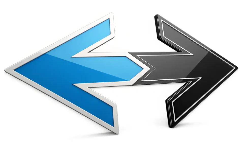 뒤로 향하는 두 개의 다른 스타일 화살표 아이콘, Backward와 Backwards 영어 표현의 차이를 시각적으로 나타냄.