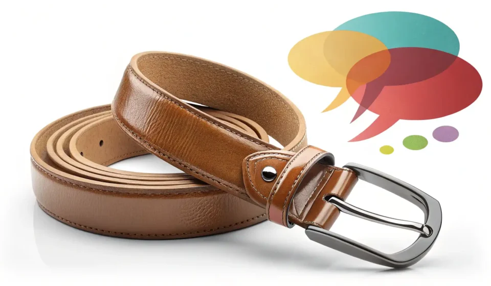 벨트와 영어 학습을 상징하는 말풍선 아이콘 이미지