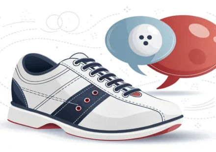 볼링장에서 신발 대여 시 사용하는 영어 표현 학습을 나타내는 볼링화와 말풍선 이미지