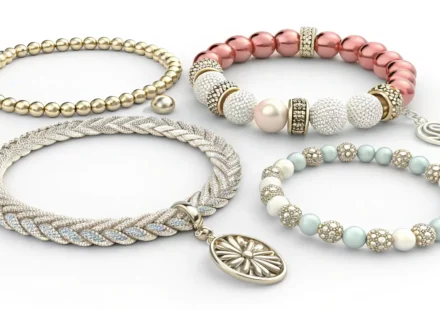 다양한 팔찌와 영어 단어 공부를 연상시키는 노트와 펜 이미지