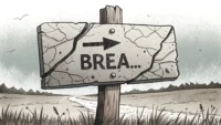 갈라진 표지판 이미지: 'Break off' 화살표는 중단을, 'Break away' 화살표는 벗어남을 상징하며 두 영어 표현의 차이를 시각적으로 보여줌.