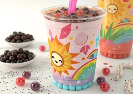 맛있는 버블티와 영어 알파벳 블록이 함께 있는 이미지 - 버블티 주문 영어 표현 학습