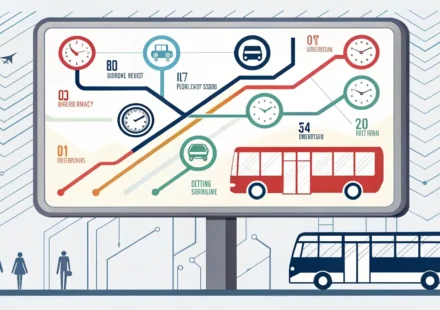 버스 터미널 시간표 관련 영어 표현 학습 일러스트