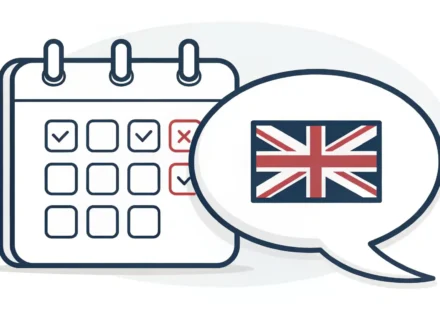 캘린더 아이콘과 영어 말풍선 아이콘으로 캘린더 관련 영어 표현 학습을 나타내는 이미지